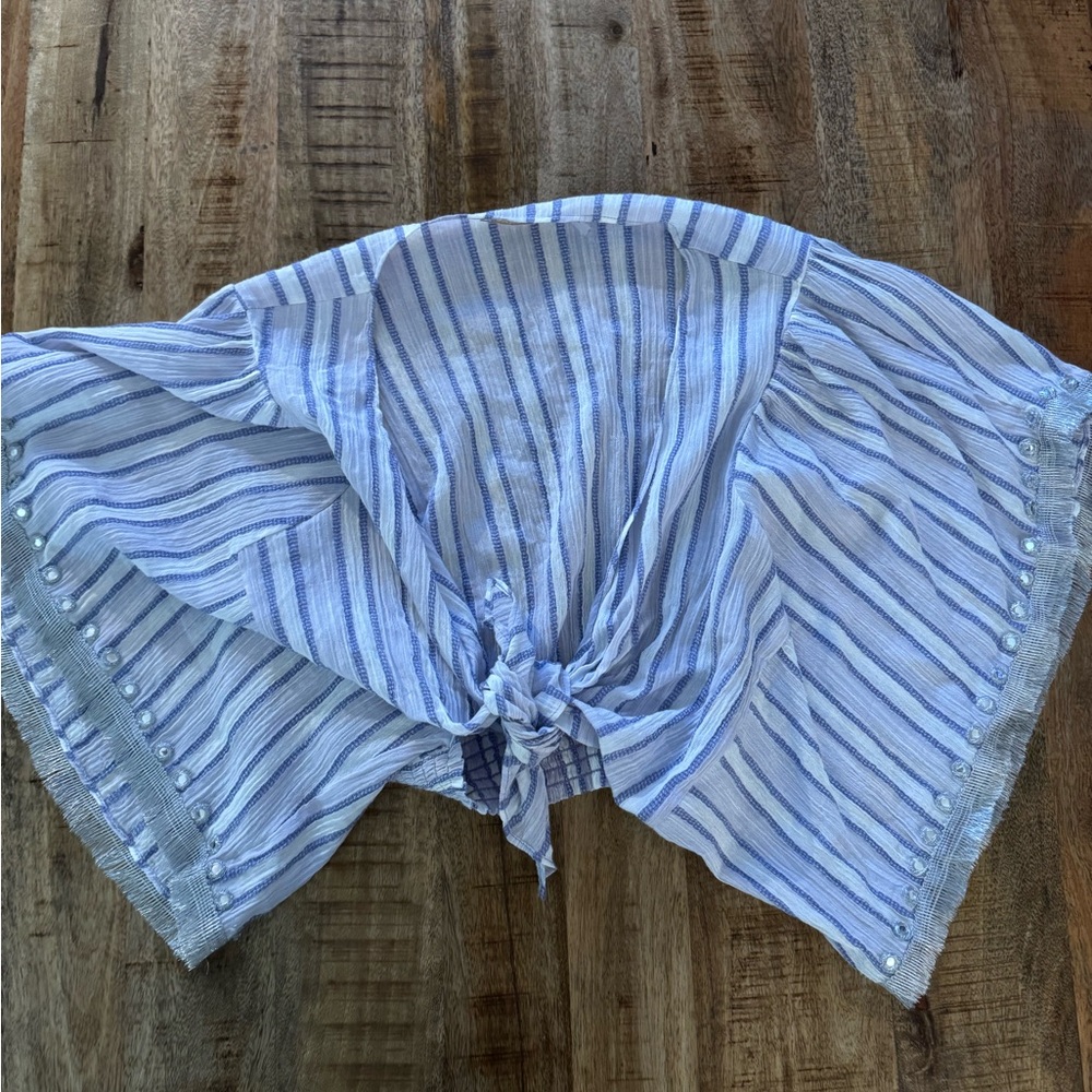 Ramy Brook Striped Blue and White cropped beach top blouse size small NWOT